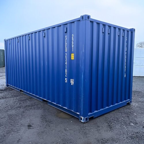 Contenedor de envío desechable de 20 pies según la norma ISO – Azul