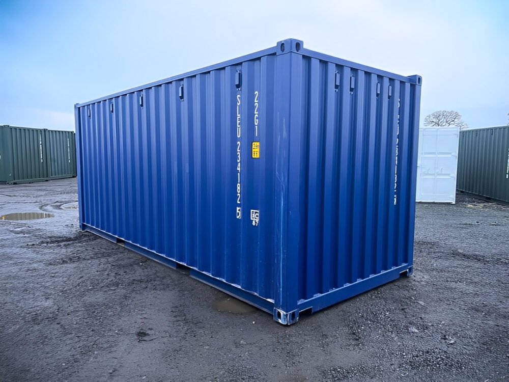 Contenedor de envío desechable de 20 pies según la norma ISO – Azul
