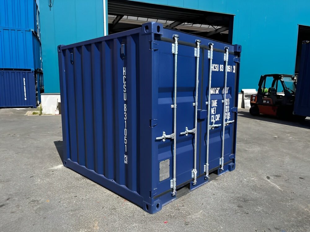 Contenedor de envío desechable de 8 pies, azul