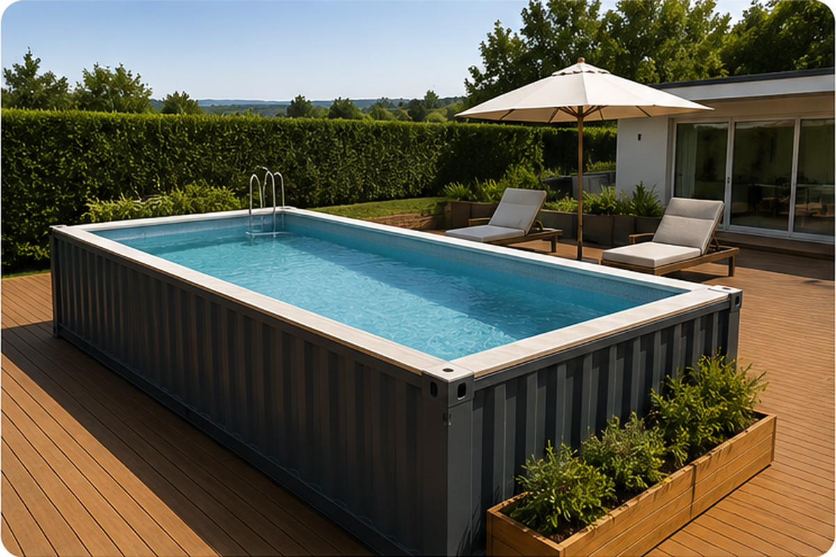 Piscina moderna construida a partir de un contenedor